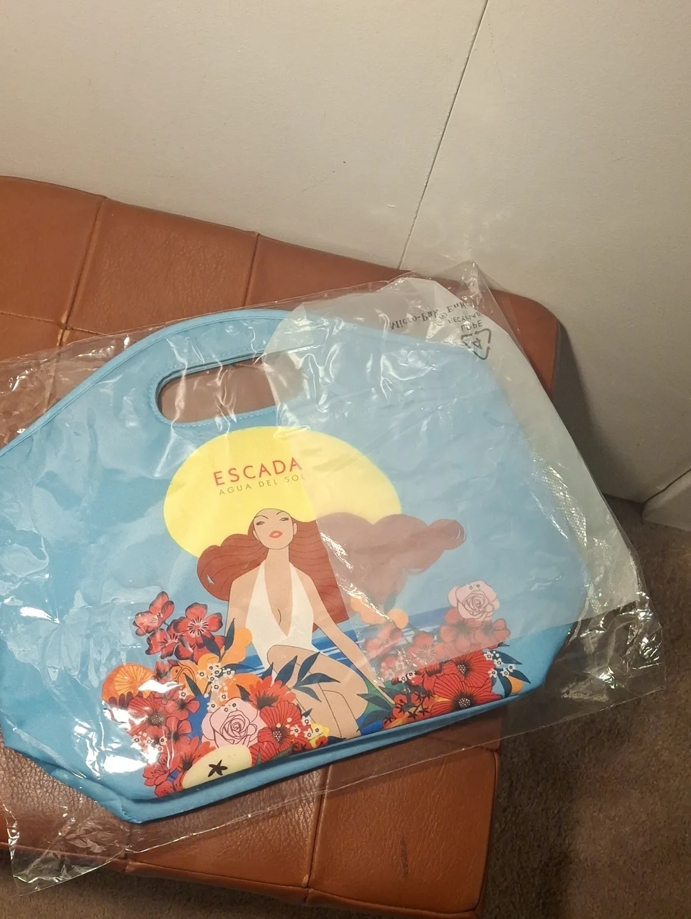Escada Blue Illustrated 'Agua Del Sol' Tote with Sunflower Motif
